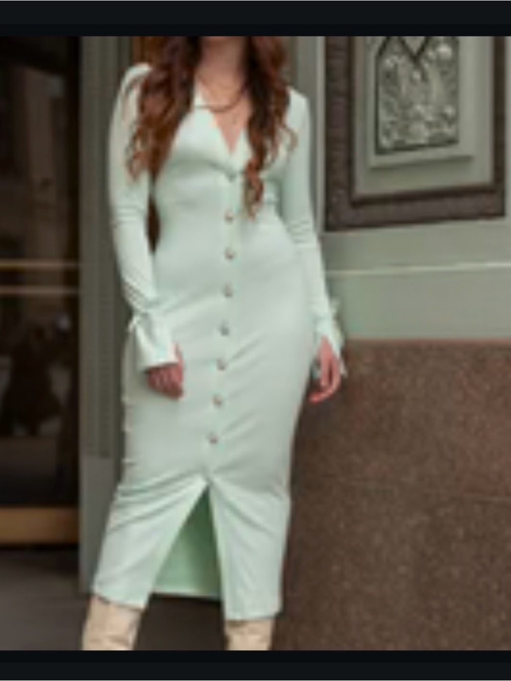 Light Green V-Neck Button-Front Women’s Dress